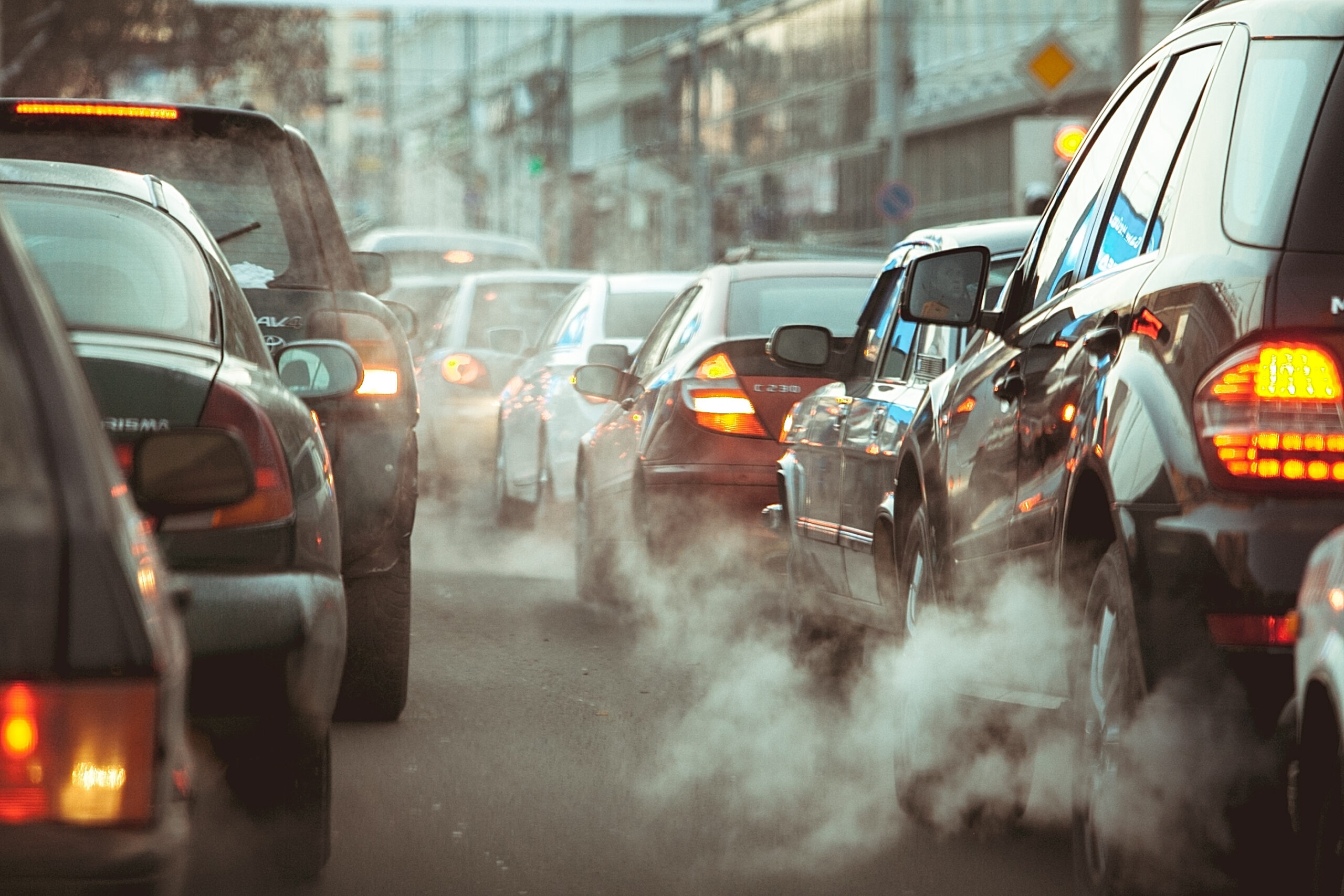 strong car traffic jams in the city